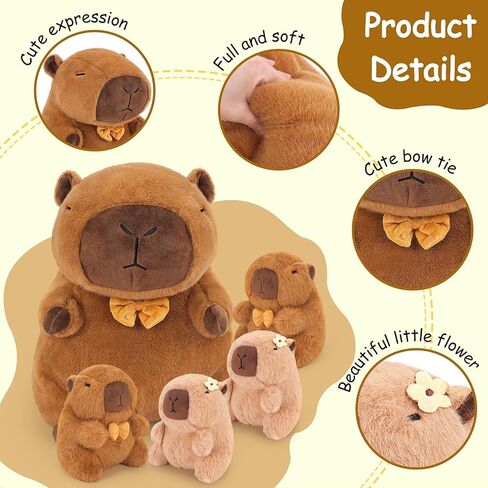 Achwishap 5PCS Capybara Plush,Capybara Stuffed Animal Mommy with 4 Capybara Babies Plush Toy,Cute Plushie Capybara Hugging Pillow Cuddle Plushie for Kids Girls Boys Gifts(Capybara Family,16",Brown) in Kuwait