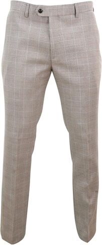 Mens Check Tweed Beige Brown Trousers Wedding Prom Vintage Retro Classic in Saudi Arabia