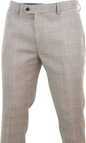 Mens Check Tweed Beige Brown Trousers Wedding Prom Vintage Retro Classic in Saudi Arabia