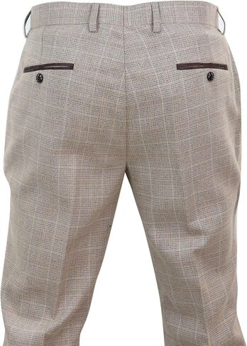 Mens Check Tweed Beige Brown Trousers Wedding Prom Vintage Retro Classic in Saudi Arabia