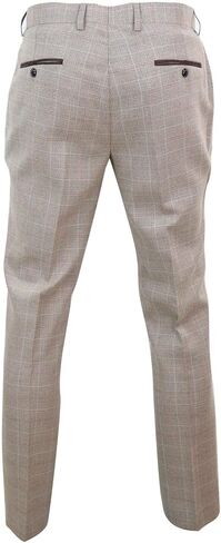 Mens Check Tweed Beige Brown Trousers Wedding Prom Vintage Retro Classic in Saudi Arabia