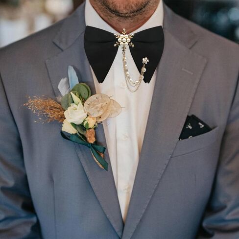 Oversized Bow Ties for Men, Adjustable Bow Tie Pre-tied Bowties Pearl Decoration Bowtie for Tuxedo Wedding Party Prom in Saudi Arabia
