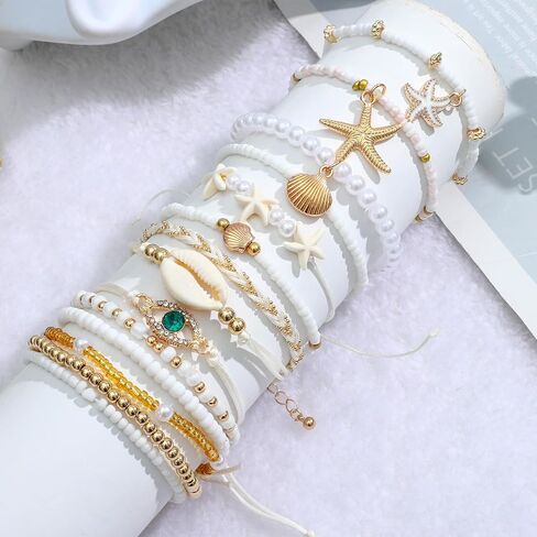 NEWITIN 49 Pieces Gold Jewelry Set for Women Boho Beach Jewelry Set Summer Ocean Seashell Starfish Necklaces Bracelets Toe Rings Earrings for Women in Saudi Arabia