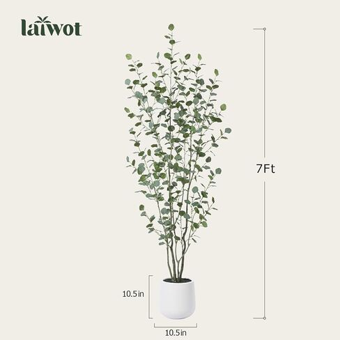Artificial Eucalyptus Tree, 6ft Tall Fake Silk Plants for Indoor Home Decor, Large Faux Eucalyptus Tree with 10.5 in White Planter for Office Home Living Room Decor, 1 Pack in Kuwait