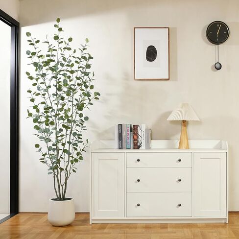 Artificial Eucalyptus Tree, 6ft Tall Fake Silk Plants for Indoor Home Decor, Large Faux Eucalyptus Tree with 10.5 in White Planter for Office Home Living Room Decor, 1 Pack in Kuwait