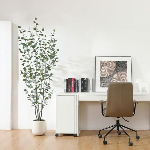Artificial Eucalyptus Tree, 6ft Tall Fake Silk Plants for Indoor Home Decor, Large Faux Eucalyptus Tree with 10.5 in White Planter for Office Home Living Room Decor, 1 Pack in Kuwait