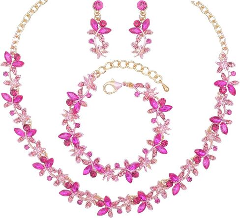 Elegant Butterfly Crystal Wedding Jewelry Sets for Women Brides Bridal Choker Necklace Earrings Bracelet Prom Formal Costume Accessories in Kuwait
