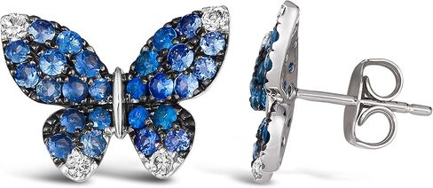 Le Vian White و Blue الياقوت الفراغية الأقراط وقلادة قلادة للنساء أنا 14K المجوهرات الذهب الأبيض مجموعة دفع الأزرار أنا 18 بوصة قلادة طويلة السلسلة in Saudi Arabia