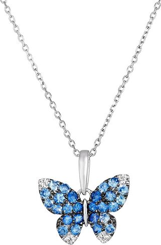 Le Vian White و Blue الياقوت الفراغية الأقراط وقلادة قلادة للنساء أنا 14K المجوهرات الذهب الأبيض مجموعة دفع الأزرار أنا 18 بوصة قلادة طويلة السلسلة in Saudi Arabia