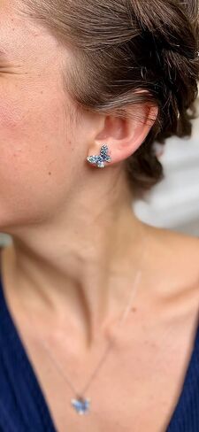 Le Vian White و Blue الياقوت الفراغية الأقراط وقلادة قلادة للنساء أنا 14K المجوهرات الذهب الأبيض مجموعة دفع الأزرار أنا 18 بوصة قلادة طويلة السلسلة in Saudi Arabia
