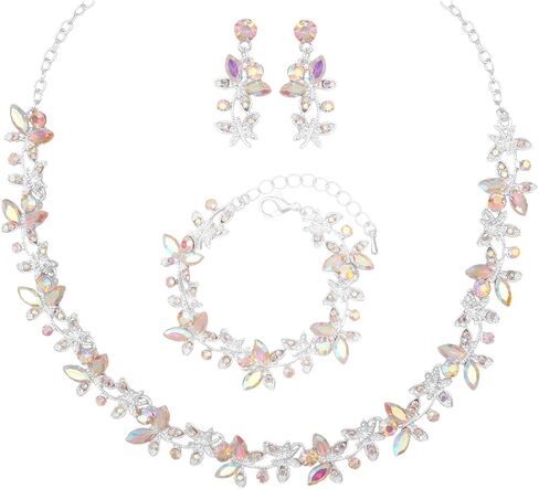 Elegant Butterfly Crystal Wedding Jewelry Sets for Women Brides Bridal Choker Necklace Earrings Bracelet Prom Formal Costume Accessories in Kuwait