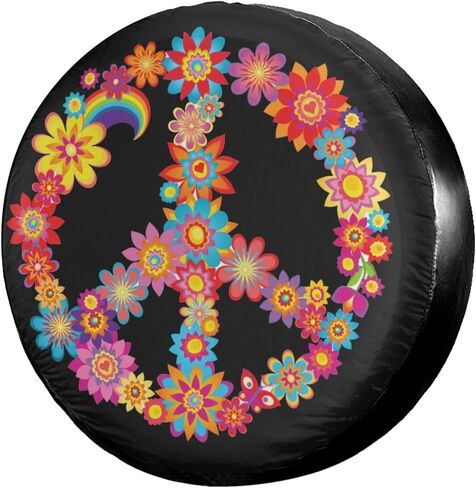 Colorful Peace Flower Spare Tire Cover Waterproof Dust-Proof UV Sun Wheel Tire Cover Fit for Jeep,Trailer, RV, SUV and Many Vehicle 16 Inch in Saudi Arabia