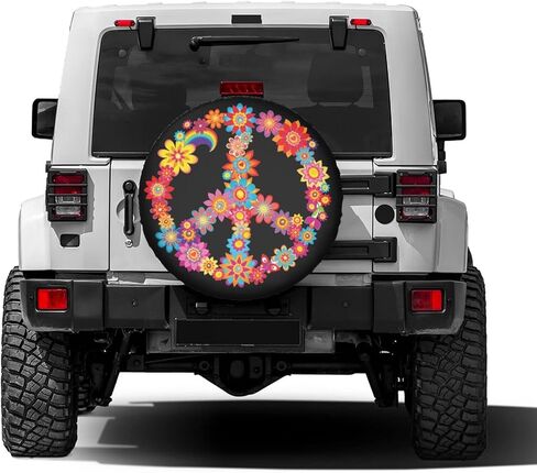 Colorful Peace Flower Spare Tire Cover Waterproof Dust-Proof UV Sun Wheel Tire Cover Fit for Jeep,Trailer, RV, SUV and Many Vehicle 16 Inch in Saudi Arabia