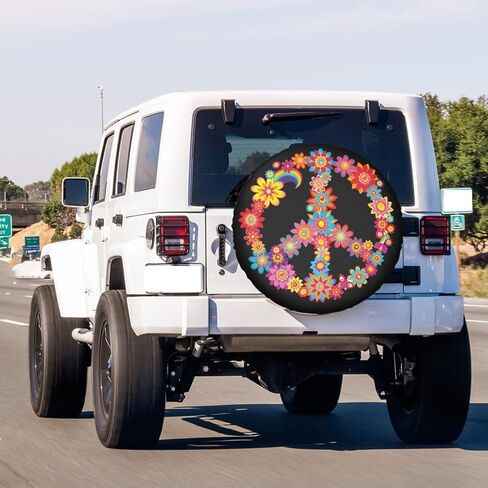 Colorful Peace Flower Spare Tire Cover Waterproof Dust-Proof UV Sun Wheel Tire Cover Fit for Jeep,Trailer, RV, SUV and Many Vehicle 16 Inch in Saudi Arabia