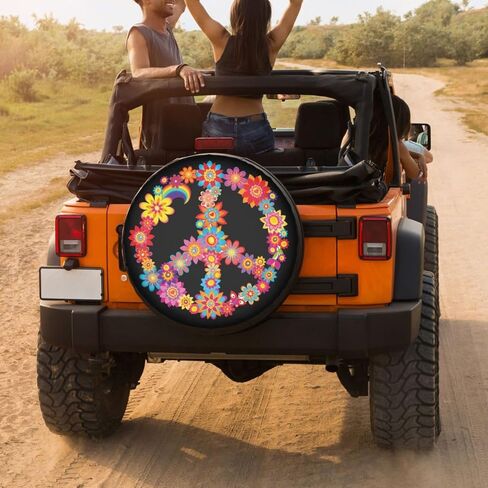 Colorful Peace Flower Spare Tire Cover Waterproof Dust-Proof UV Sun Wheel Tire Cover Fit for Jeep,Trailer, RV, SUV and Many Vehicle 16 Inch in Saudi Arabia