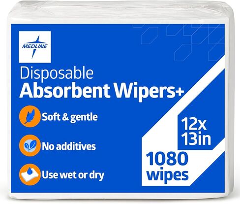 Medline Absorbent Wipers+ Disposable Heavy Duty Dry Wipes, 12" x 13" (90 Count, Pack of 1) in Kuwait