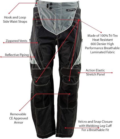 Milwaukee Leather MPM5730 Men Black and Gray Tri -Tri -Tri -Tex Fabric Motorcycle Rider Pants W/CE Protection - 34 in Saudi Arabia