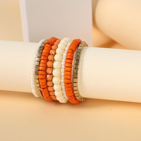 8Pcs Bohemian Beads Bracelets Set Colorful Cube Multi Strand Stretch Stackable Bangle Y2K Bracelet Set in Kuwait