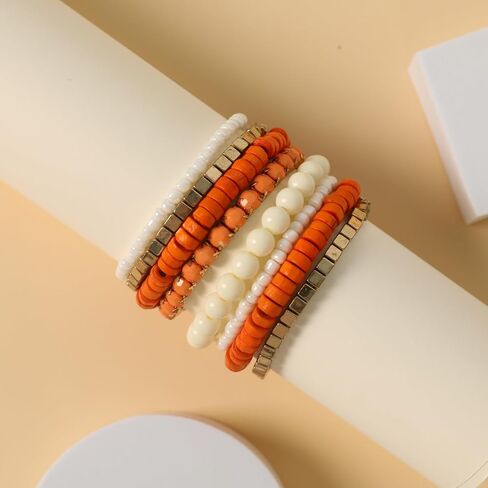 8Pcs Bohemian Beads Bracelets Set Colorful Cube Multi Strand Stretch Stackable Bangle Y2K Bracelet Set in Kuwait