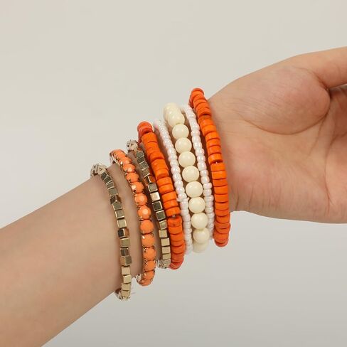 8Pcs Bohemian Beads Bracelets Set Colorful Cube Multi Strand Stretch Stackable Bangle Y2K Bracelet Set in Kuwait