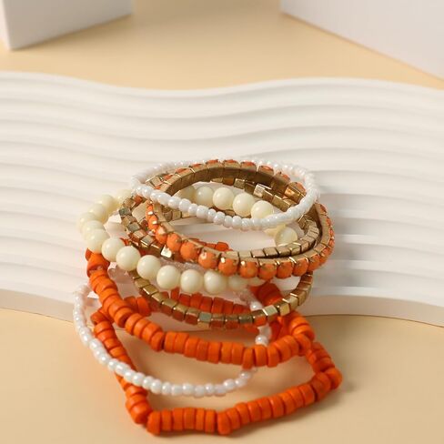 8Pcs Bohemian Beads Bracelets Set Colorful Cube Multi Strand Stretch Stackable Bangle Y2K Bracelet Set in Kuwait