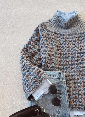 Sweaters for Women Floral Mock Neck Loose Long Sleeve Cable Knit Pullover 2025 Fall Winter Fashion Outfits in Saudi Arabia