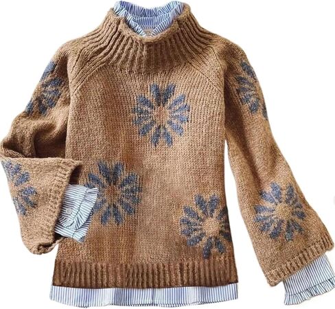 Sweaters for Women Floral Mock Neck Loose Long Sleeve Cable Knit Pullover 2025 Fall Winter Fashion Outfits in Saudi Arabia