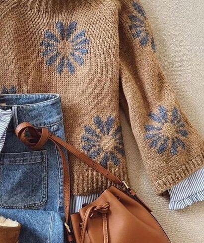 Sweaters for Women Floral Mock Neck Loose Long Sleeve Cable Knit Pullover 2025 Fall Winter Fashion Outfits in Saudi Arabia