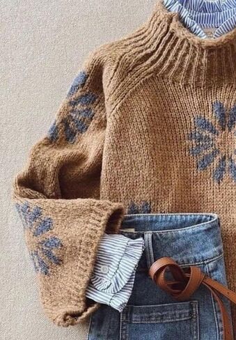 Sweaters for Women Floral Mock Neck Loose Long Sleeve Cable Knit Pullover 2025 Fall Winter Fashion Outfits in Saudi Arabia