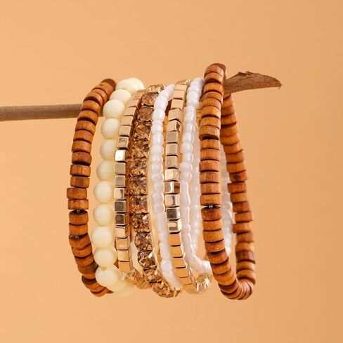 8Pcs Bohemian Beads Bracelets Set Colorful Cube Multi Strand Stretch Stackable Bangle Y2K Bracelet Set in Kuwait