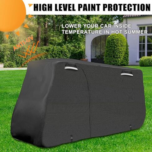 SAPUBK 4 Seat Golf Cart Cover Replace for Chrysler/Polaris GEM E4 Neighborhood Electric Vehicle with Side Zipper Door for Outdoor Rain Snow Dust Protection in Kuwait