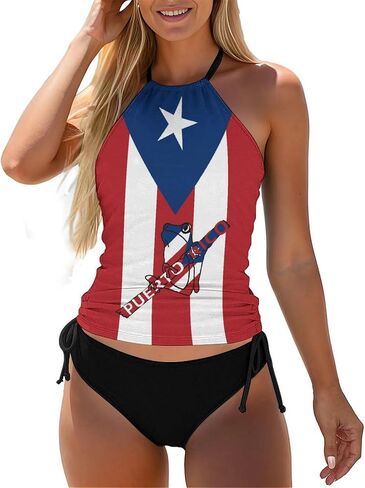 Women's Jamaican Flag Halter Tankinis Top Sets Casual Tummy Control Bathing Suit in Saudi Arabia