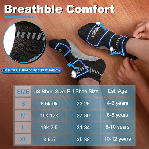 Bigant Boys Socks Low Cut Ankle Cushioned Athletic Socks for 4-12 Years Girls Kids Compression Running Arch Support 6 Pairs in Saudi Arabia
