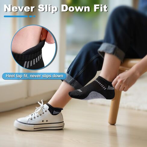 Bigant Boys Socks Low Cut Ankle Cushioned Athletic Socks for 4-12 Years Girls Kids Compression Running Arch Support 6 Pairs in Saudi Arabia