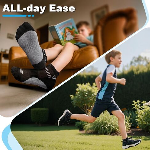 Bigant Boys Socks Low Cut Ankle Cushioned Athletic Socks for 4-12 Years Girls Kids Compression Running Arch Support 6 Pairs in Saudi Arabia