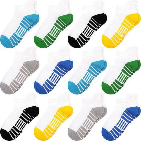 12 Pairs Boys Socks, Athletic Socks for Boys Ankle Sock Cotton Running Sock with Tab for Kids 1-14 Years in Kuwait