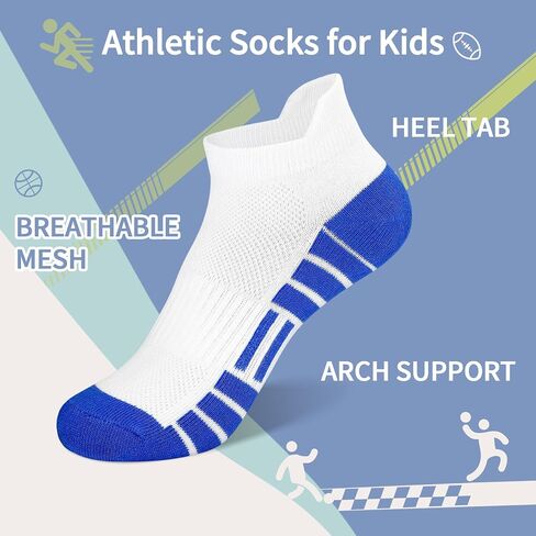 12 Pairs Boys Socks, Athletic Socks for Boys Ankle Sock Cotton Running Sock with Tab for Kids 1-14 Years in Kuwait