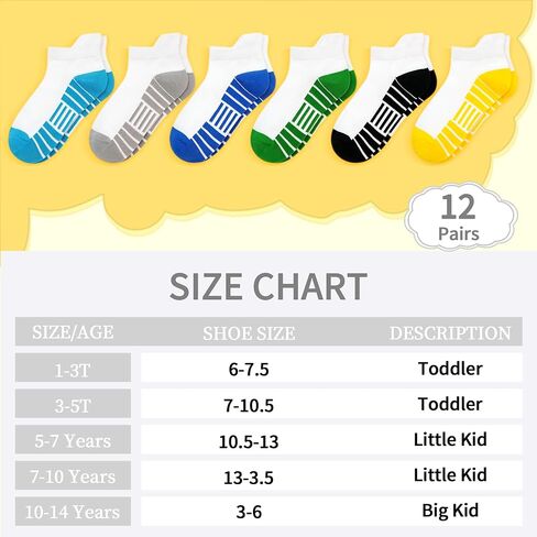 12 Pairs Boys Socks, Athletic Socks for Boys Ankle Sock Cotton Running Sock with Tab for Kids 1-14 Years in Kuwait