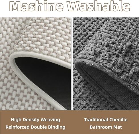 PADOOR-Bath Mat-Super Absorbent Chenille Bathroom Mats-Rubber Backed Bath Mats for Bathroom Non Slip, Machine Washable Bathroom Rugs Front of Bathtub,Shower Room,Sink-17×28, Beige&Cream in Saudi Arabia