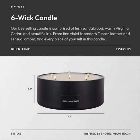 Aroma360 - My Way 50oz Candle - Luxury Scented Candles with Essential Oils - Lush Sandalwood, Warm Virginia Cedar & Iris - Aromatherapy - Soy Candles - 295hr Burn in Saudi Arabia