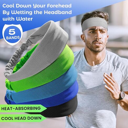 5PCS Cooling Headbands, Stretchy Cooling Sweatbands, Moisture-Wicking Sports Headbands for Women and Men Workout, Yoga, Running, Biking in Saudi Arabia