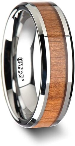 Roy Rose Jewelry Mens Tungsten Black Cherry Wood Inlay Wedding Ring - Polished Bevels Comfort Fit - 6mm 8mm 10mm Wide - Style Name: Brunswick in Saudi Arabia