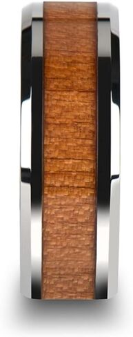 Roy Rose Jewelry Mens Tungsten Black Cherry Wood Tinlay Ring -Leats - Beleveled Bevels Comfor in Saudi Arabia