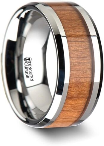Roy Rose Jewelry Mens Tungsten Black Cherry Wood Inlay Wedding Ring - Polished Bevels Comfort Fit - 6mm 8mm 10mm Wide - Style Name: Brunswick in Saudi Arabia