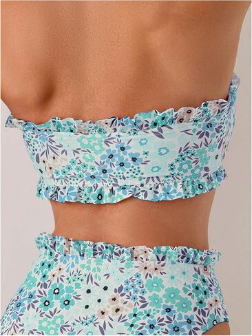 SOLY HUX Women's Bandeau Bikini Set Tie Knot Front Frill Strapless High Waisted Bathing Suit Two Piece Swimsuit in Saudi Arabia