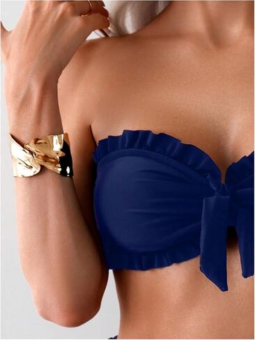 SOLY HUX Women's Bandeau Bikini Set Tie Knot Front Frill Strapless High Waisted Bathing Suit Two Piece Swimsuit in Saudi Arabia