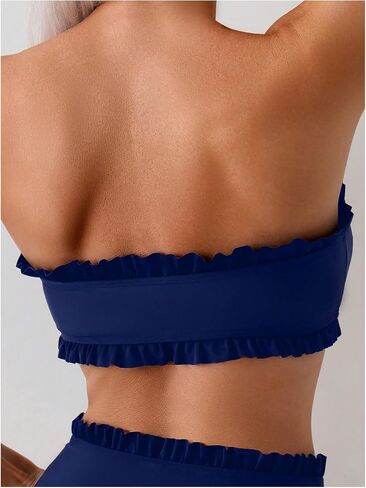 SOLY HUX Women's Bandeau Bikini Set Tie Knot Front Frill Strapless High Waisted Bathing Suit Two Piece Swimsuit in Saudi Arabia