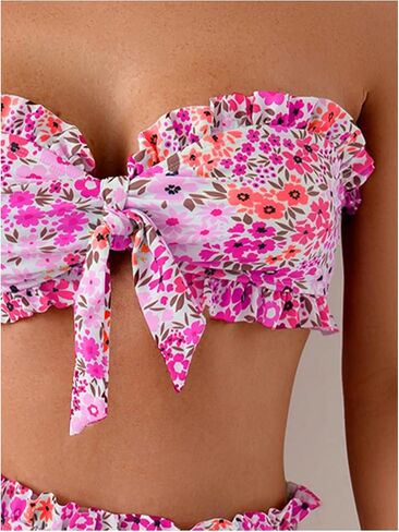 SOLY HUX Women's Bandeau Bikini Set Tie Knot Front Frill Strapless High Waisted Bathing Suit Two Piece Swimsuit in Saudi Arabia