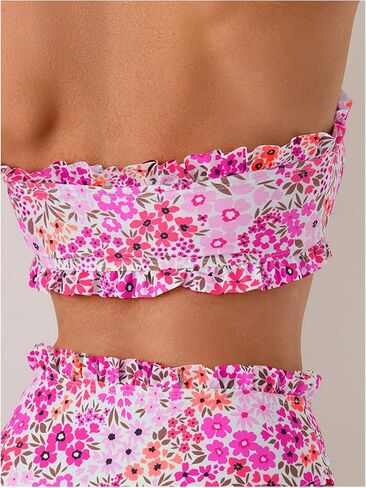 SOLY HUX Women's Bandeau Bikini Set Tie Knot Front Frill Strapless High Waisted Bathing Suit Two Piece Swimsuit in Saudi Arabia