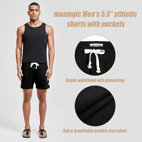maamgic Mens Athletic Gym Shorts 5.5" Elastic Waist Casual Pajama Pocket Jogger Men Workout Short Pants Coral Orange Large in Saudi Arabia